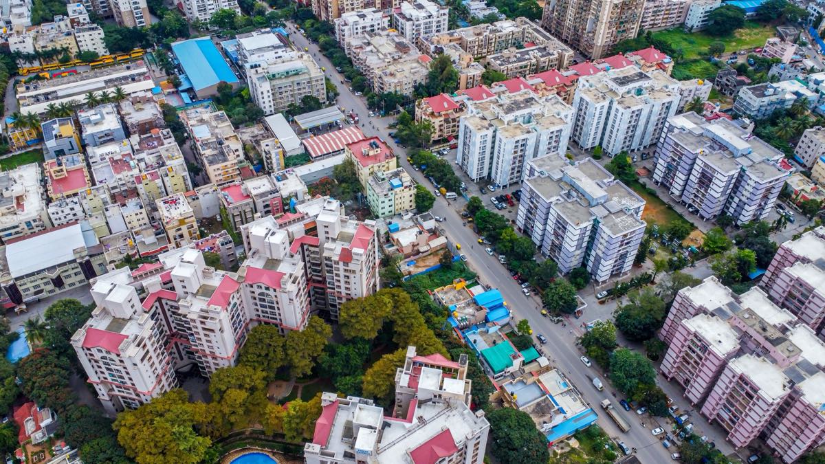 バンガロールの住宅街の空撮